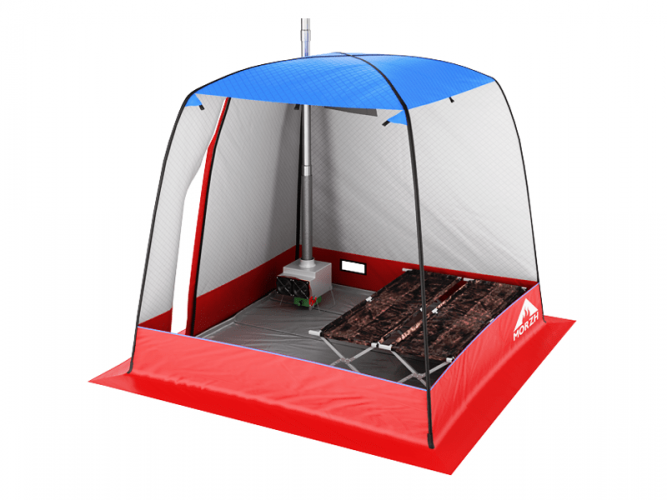 Мобильная баня-палатка МОРЖ c 2-мя окнами сине-красный в Оренбурге