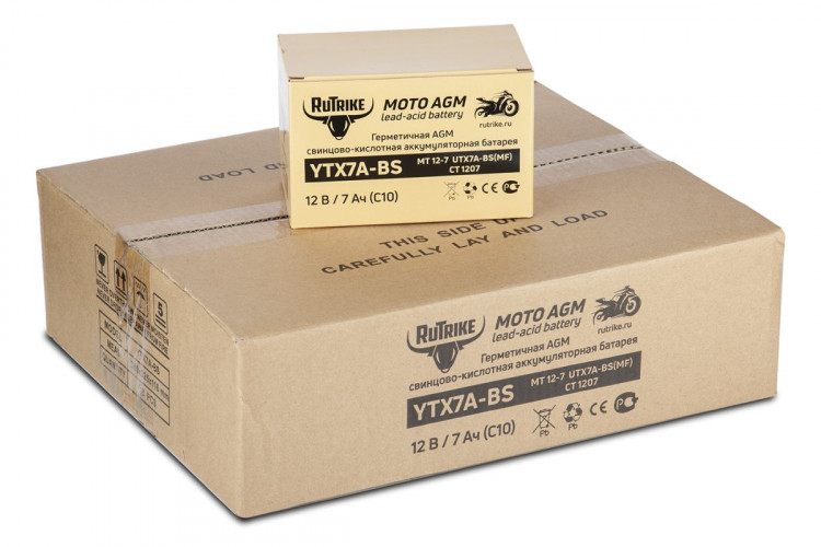 Аккумулятор стартерный для мототехники Rutrike YTX7A-BS (12V/7Ah) в Оренбурге