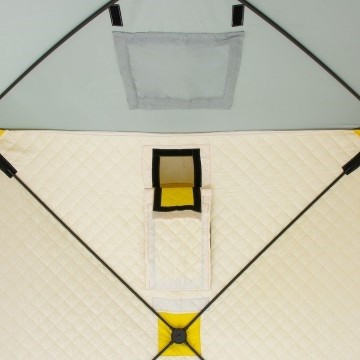 Палатка для рыбалки Helios утепл.Куб 1,5х1,5 желтый/серый в Оренбурге