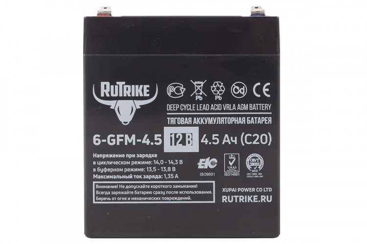 Тяговый гелевый аккумулятор RuTrike 6-GFM-4.5 (12V4.5A/H C20) в Оренбурге