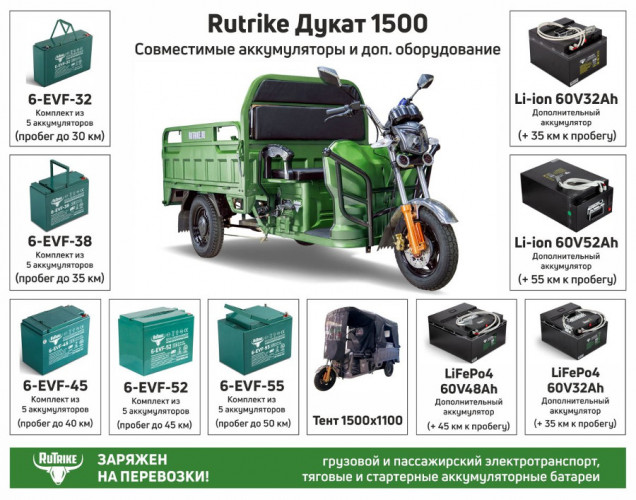 Грузовой электрический трицикл RuTrike Дукат 1500 в Оренбурге
